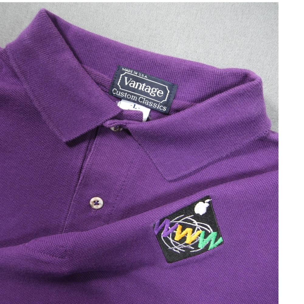 Vintage 70s Apple Computer WWW Event Convention Tech Men Polo Shirt L USA Merch